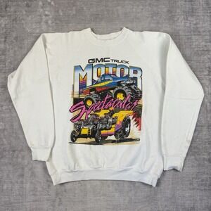 Vintage Racing Sweatshirt Mens XL White 90s Gmc Truck Motor Spectacular Crewneck